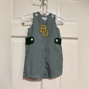 3 Month Boys Baylor University Gingham JonJons Outfit Shortalls Green Yellow